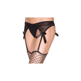 Porte-jarretelles noir triangle fine maille avec noeuds satinés 
